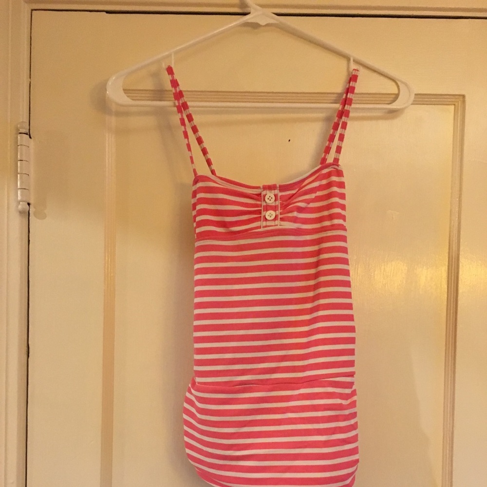 Lands end pink stripe one piece bathing suit